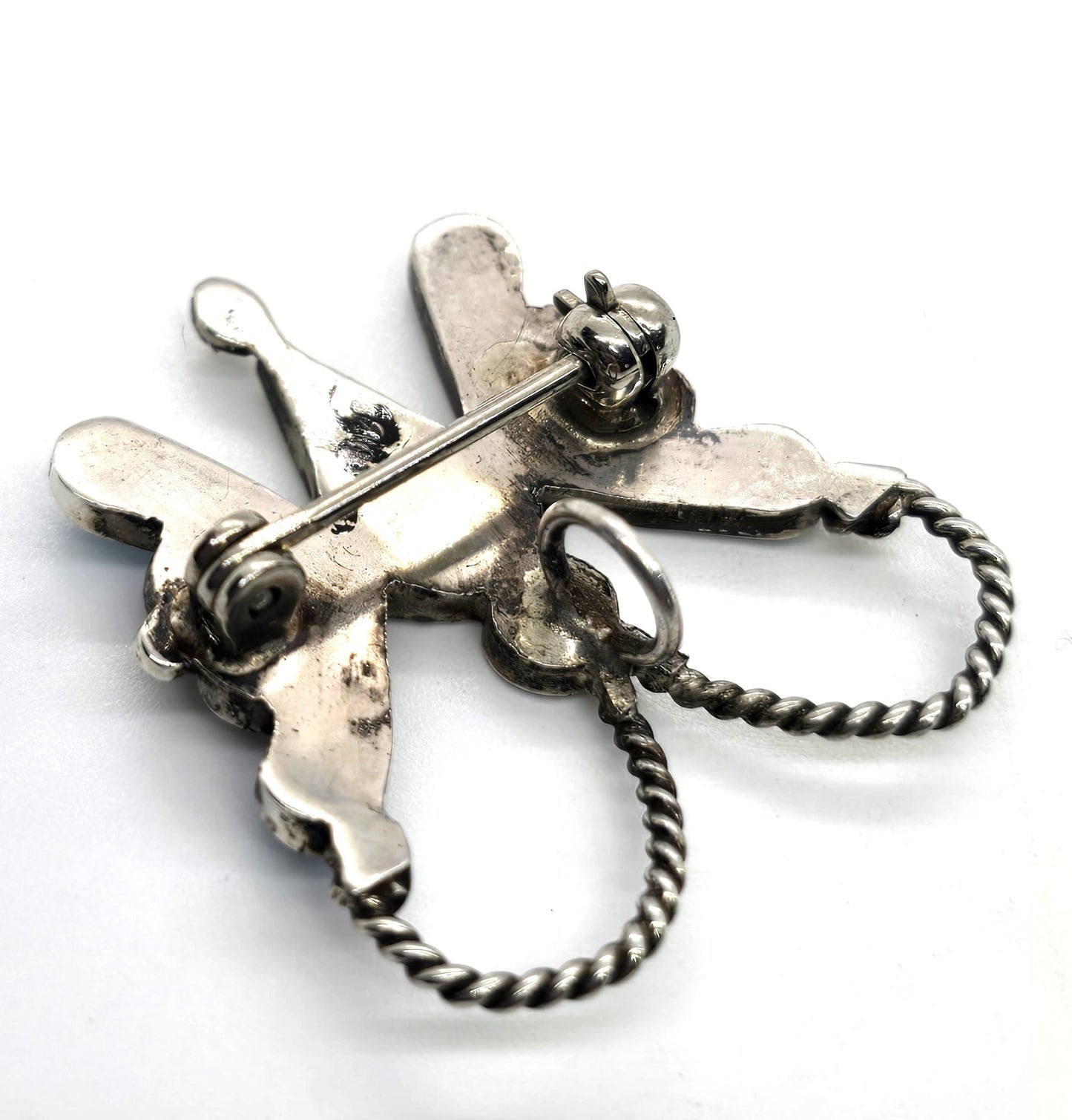 Butterfly multi gemstone figural sterling silver Native American vintage brooch pendant