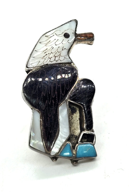 Etsie Zuni Bald Eagle multi gemstone figural sterling silver Native American vintage tie tack