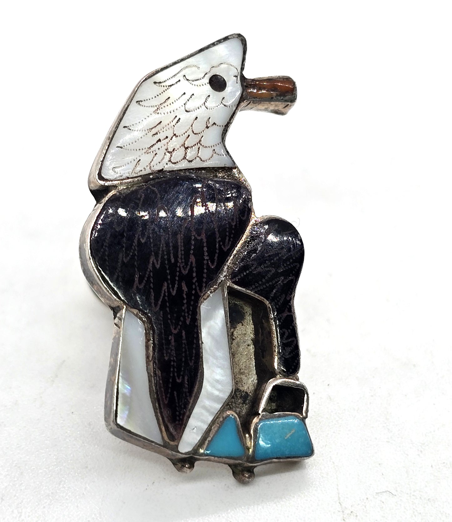 Etsie Zuni Bald Eagle multi gemstone figural sterling silver Native American vintage tie tack