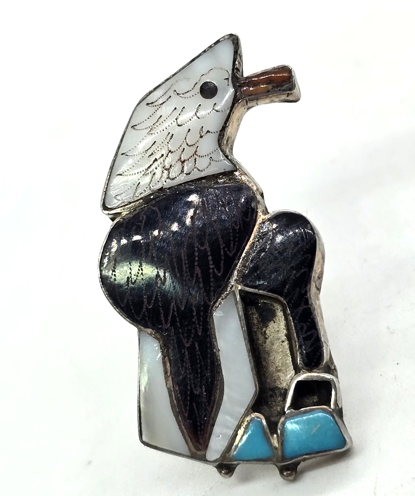 Etsie Zuni Bald Eagle multi gemstone figural sterling silver Native American vintage tie tack