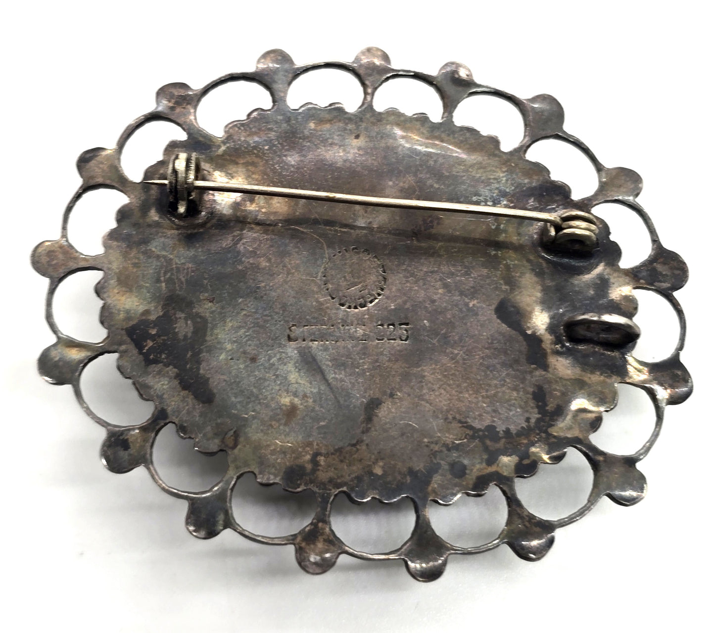 Mexican green onyx Taxco Mexico vintage sterling silver large brooch