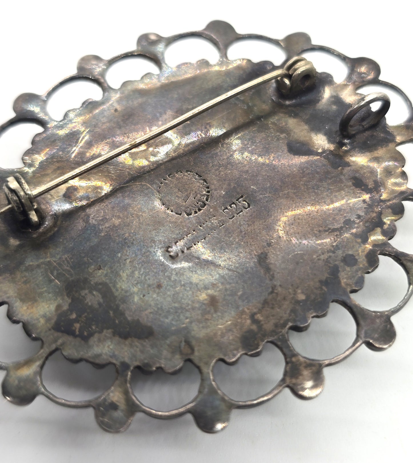 Mexican green onyx Taxco Mexico vintage sterling silver large brooch