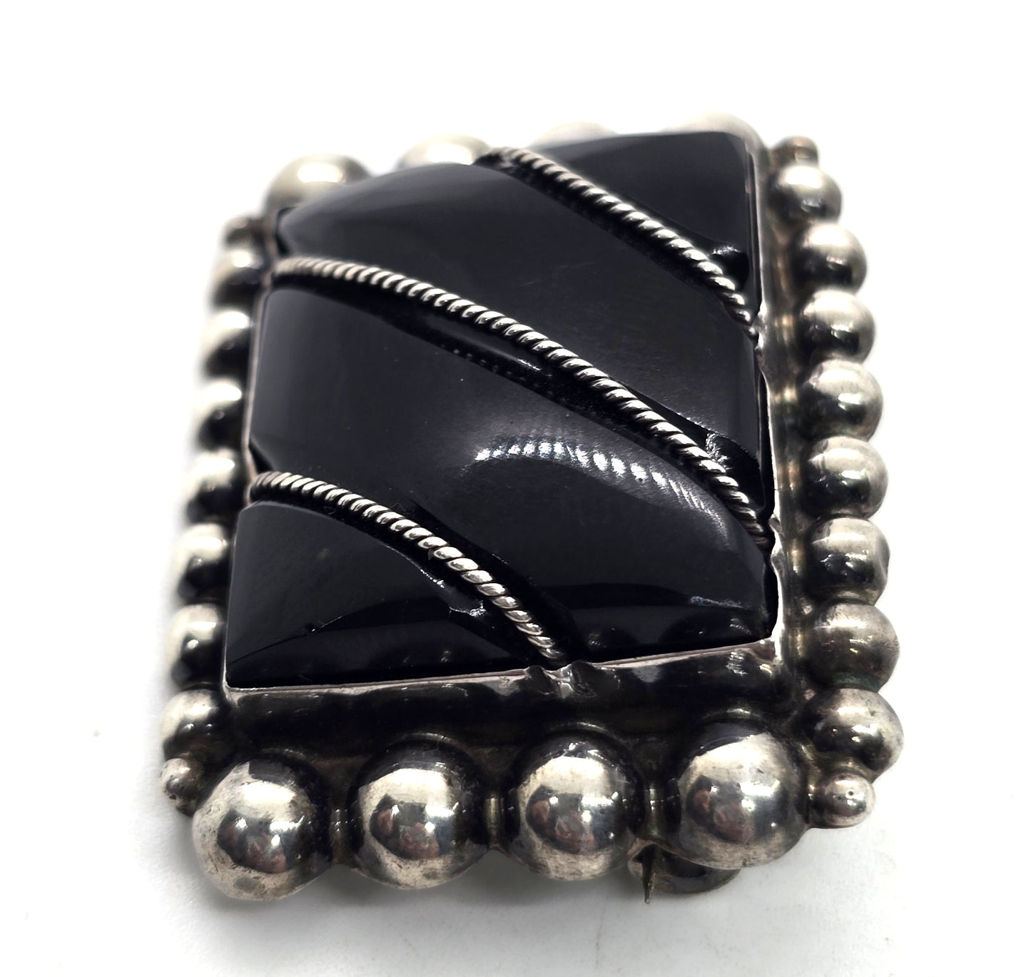 Mexican Black onyx Mexico vintage sterling silver large brooch