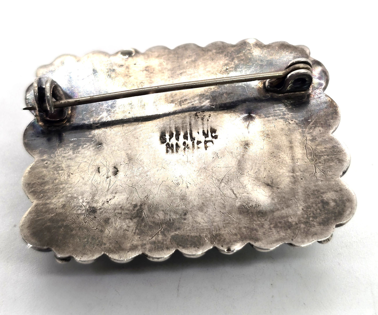 Mexican Black onyx Mexico vintage sterling silver large brooch