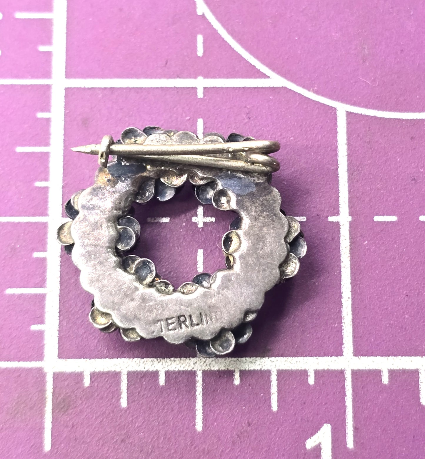 Zuni Snake Eyes flower petite point turquoise vintage Sterling Silver brooch