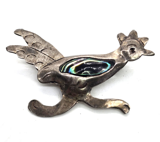 Roadrunner bird abalone GCH eagle mark 3 Mexico sterling silver vintage shell brooch
