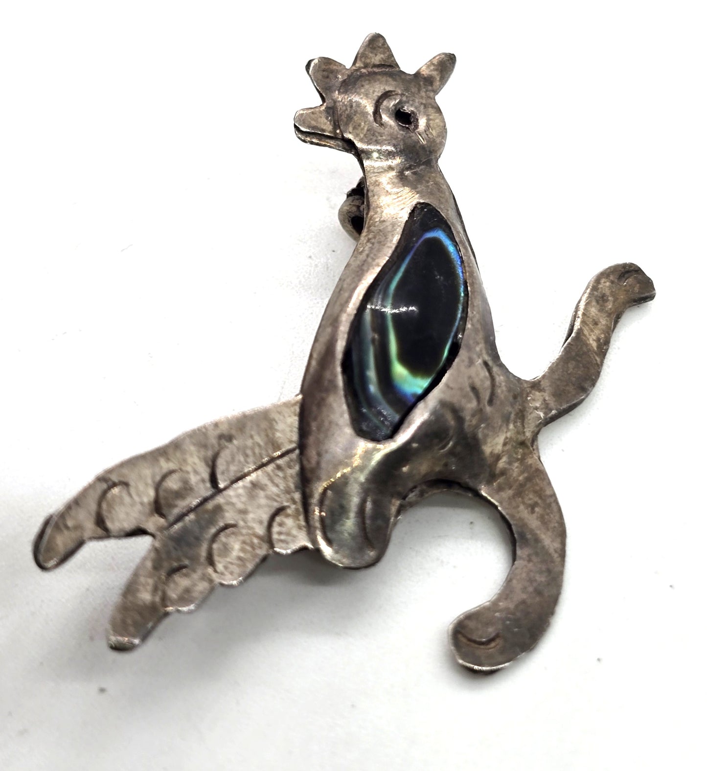 Roadrunner bird abalone GCH eagle mark 3 Mexico sterling silver vintage shell brooch