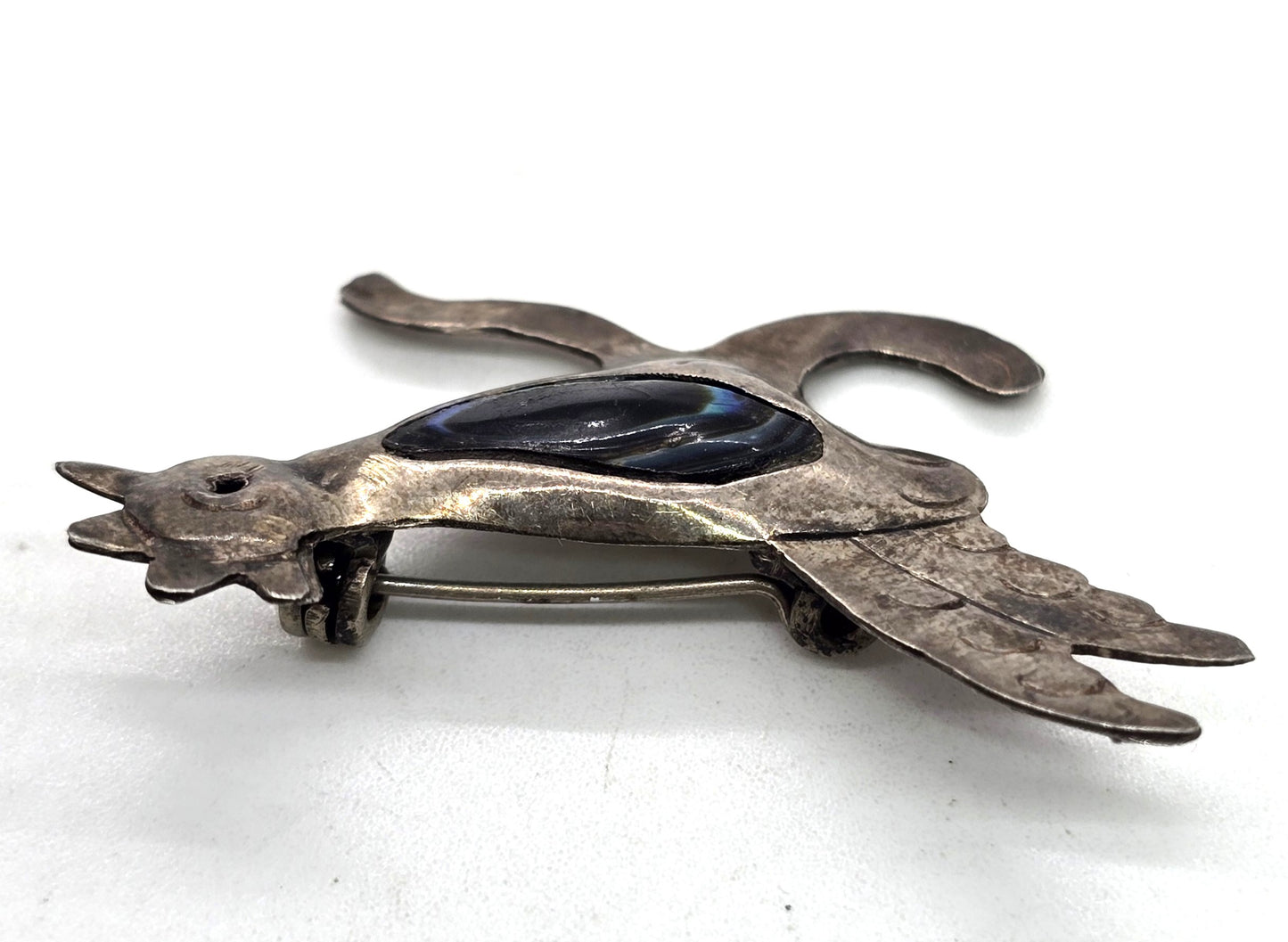 Roadrunner bird abalone GCH eagle mark 3 Mexico sterling silver vintage shell brooch