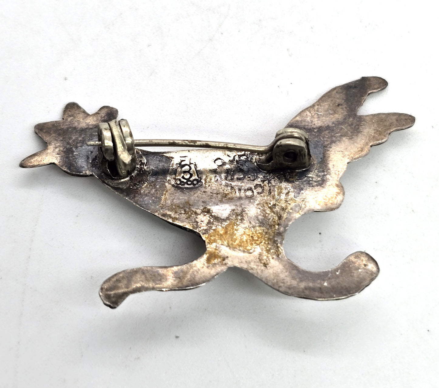 Roadrunner bird abalone GCH eagle mark 3 Mexico sterling silver vintage shell brooch