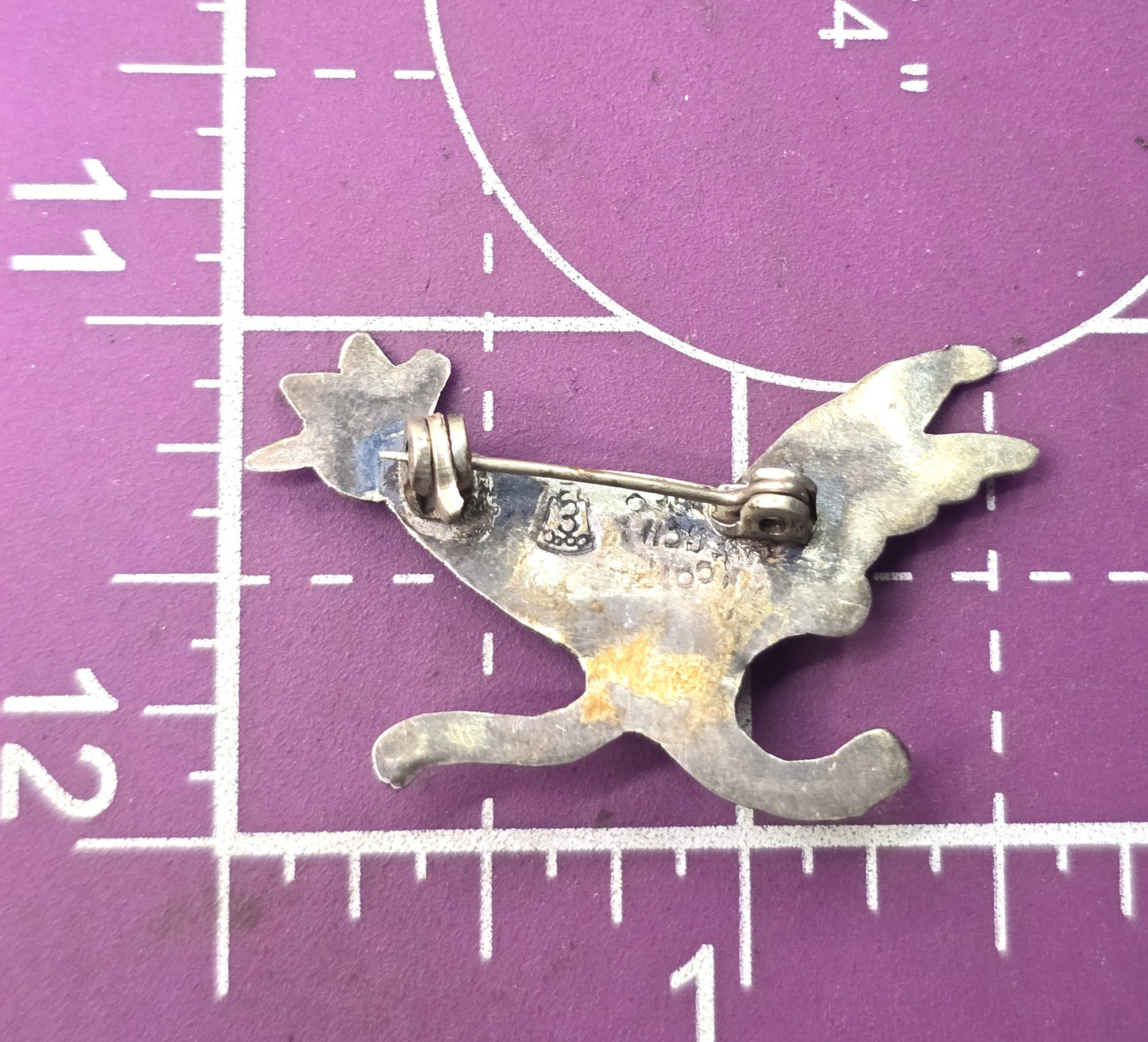 Roadrunner bird abalone GCH eagle mark 3 Mexico sterling silver vintage shell brooch
