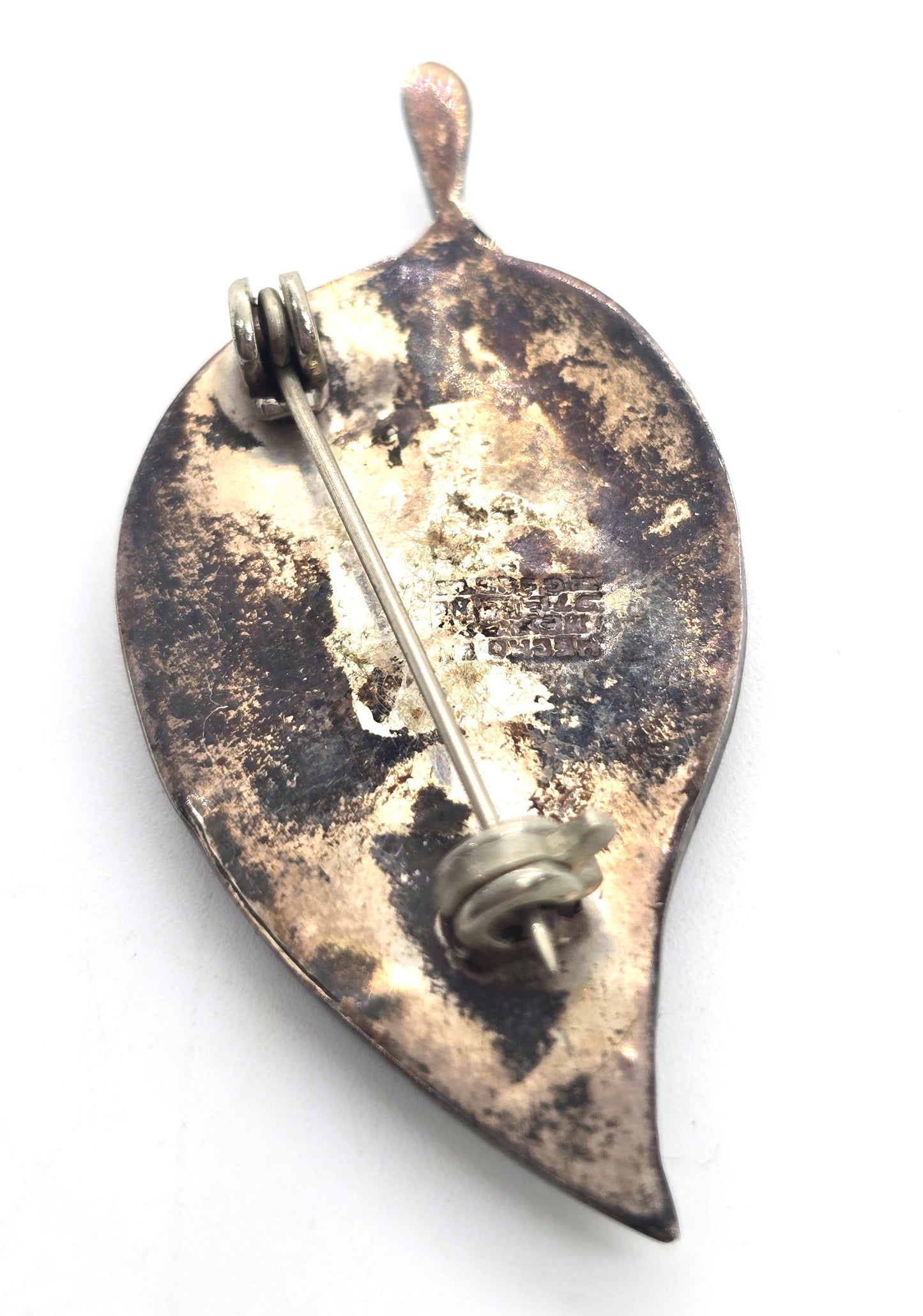 Leaf abalone thick Mexico sterling silver vintage shell brooch