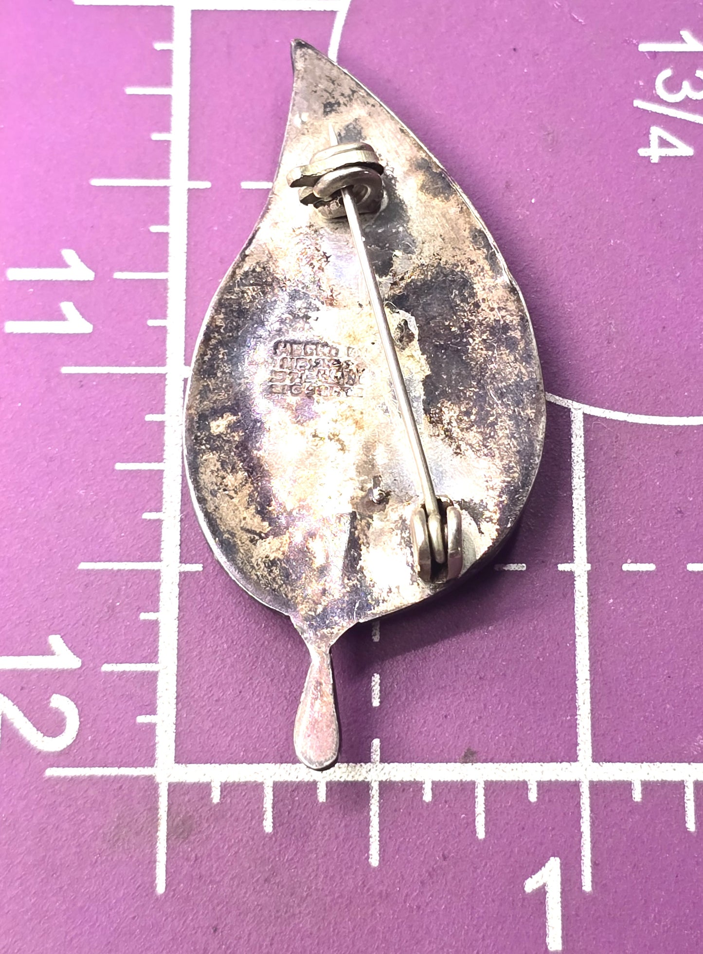 Leaf abalone thick Mexico sterling silver vintage shell brooch