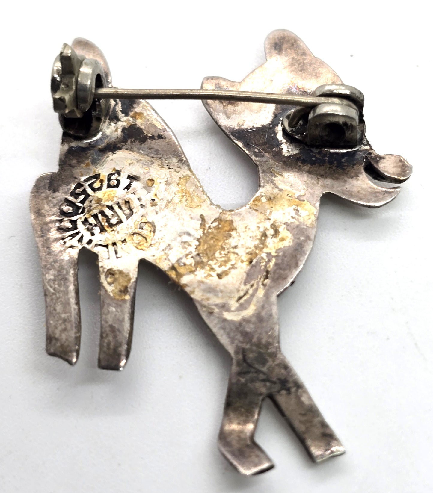 Baby fawn deer abalone ARK Mexico sterling silver vintage shell brooch