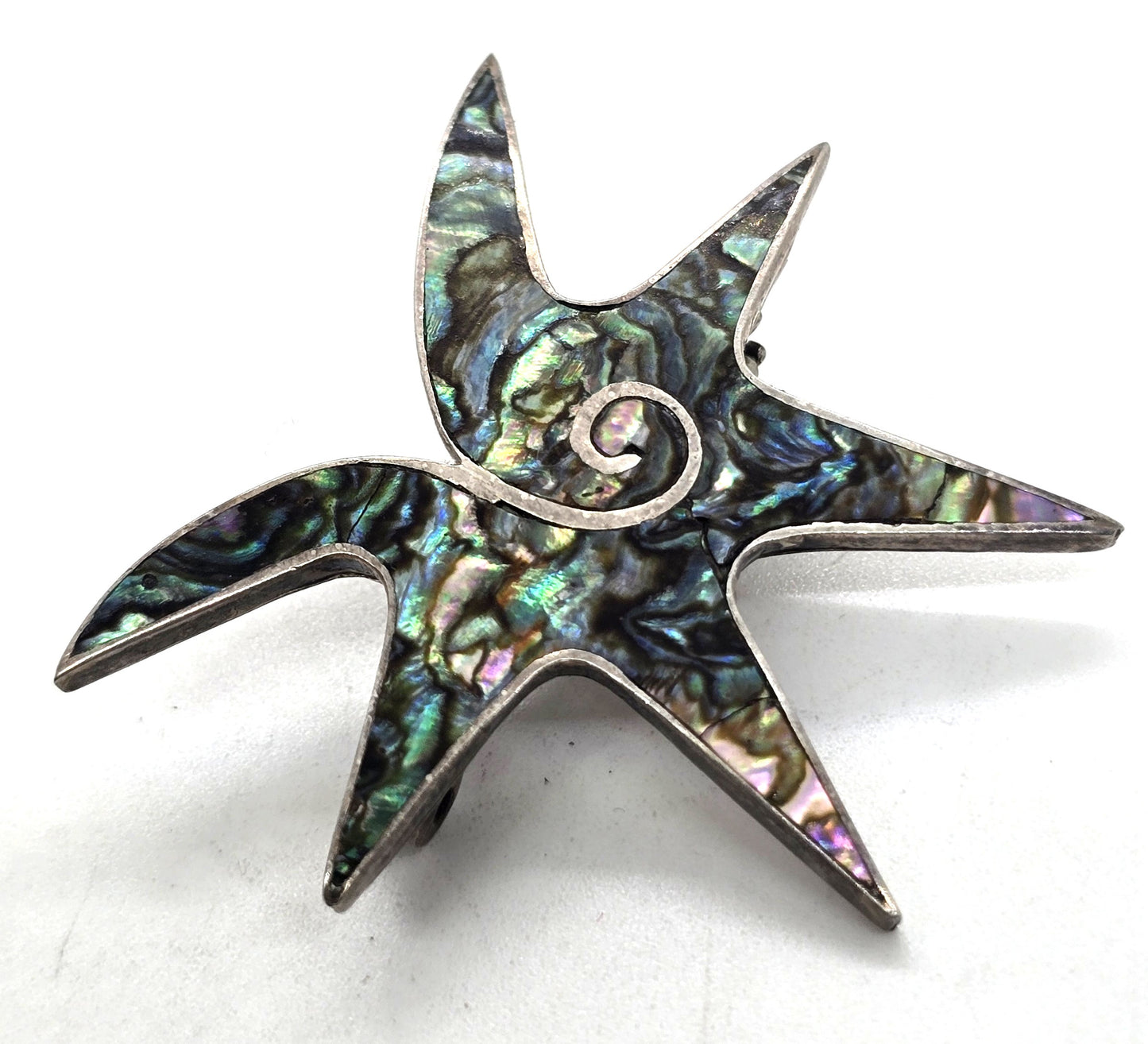 Swirl sea star abalone Beto Taxco Mexico sterling silver vintage shell brooch