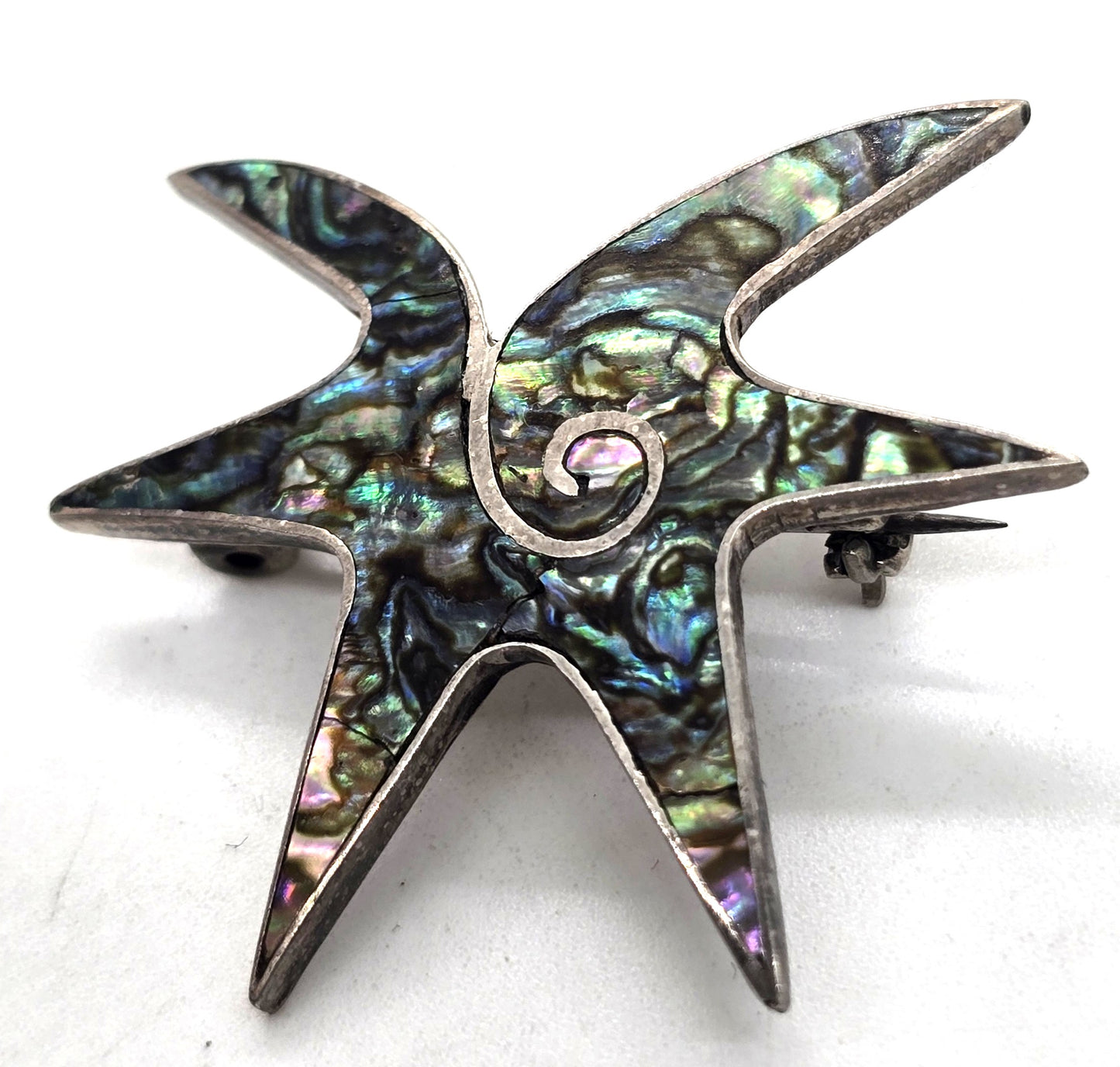 Swirl sea star abalone Beto Taxco Mexico sterling silver vintage shell brooch