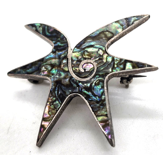 Swirl sea star abalone Beto Taxco Mexico sterling silver vintage shell brooch