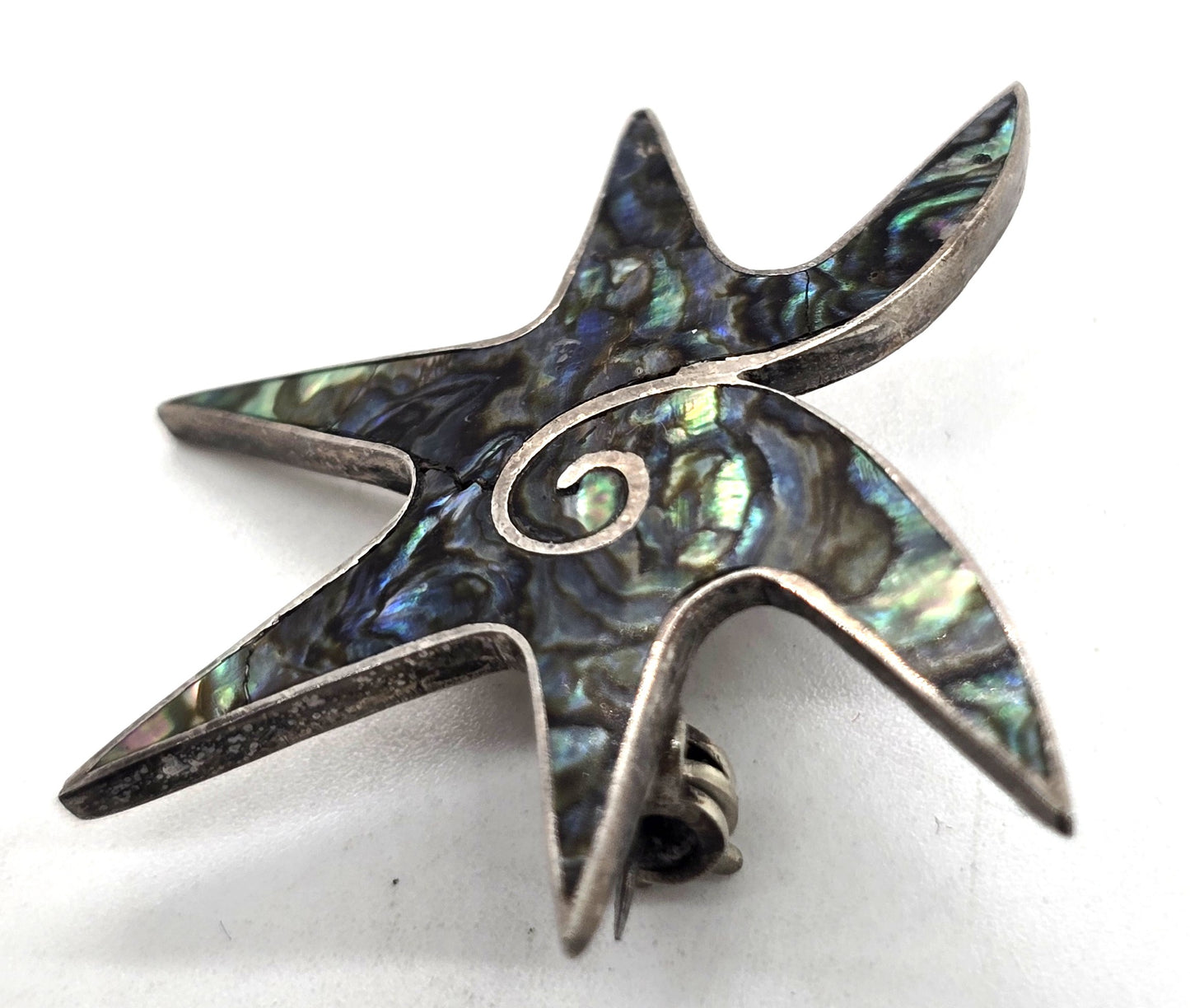 Swirl sea star abalone Beto Taxco Mexico sterling silver vintage shell brooch