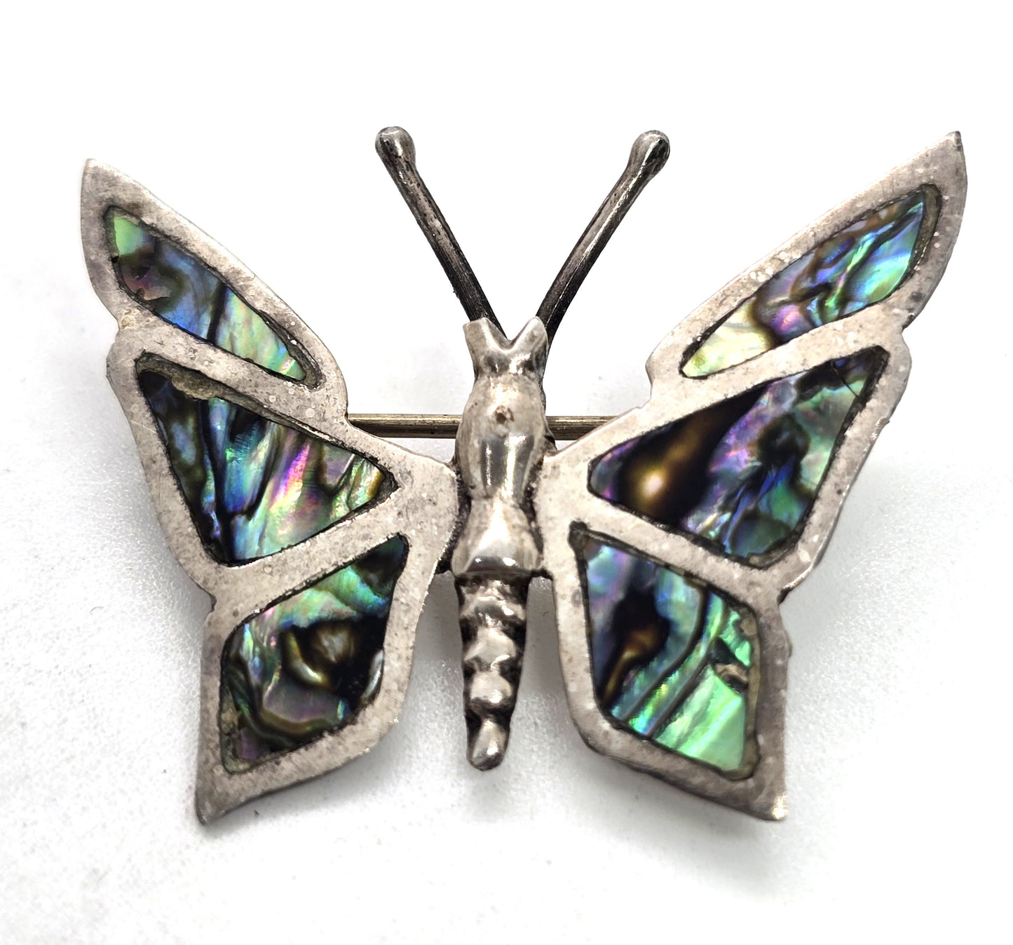 Butterfly abalone PET Taxco Mexico sterling silver vintage shell brooch
