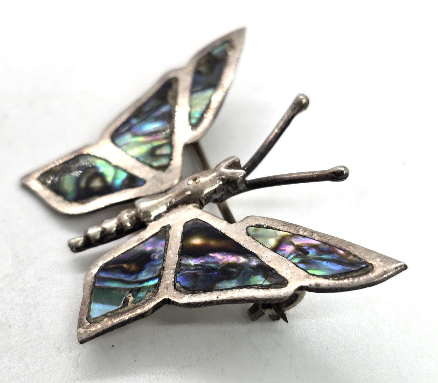 Butterfly abalone PET Taxco Mexico sterling silver vintage shell brooch