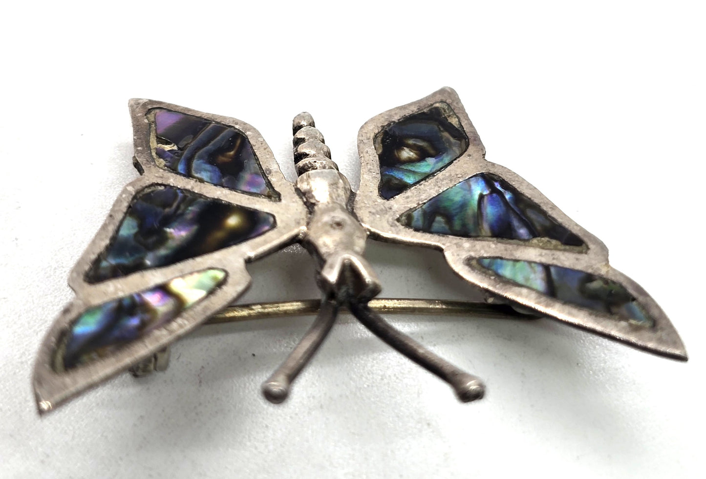 Butterfly abalone PET Taxco Mexico sterling silver vintage shell brooch