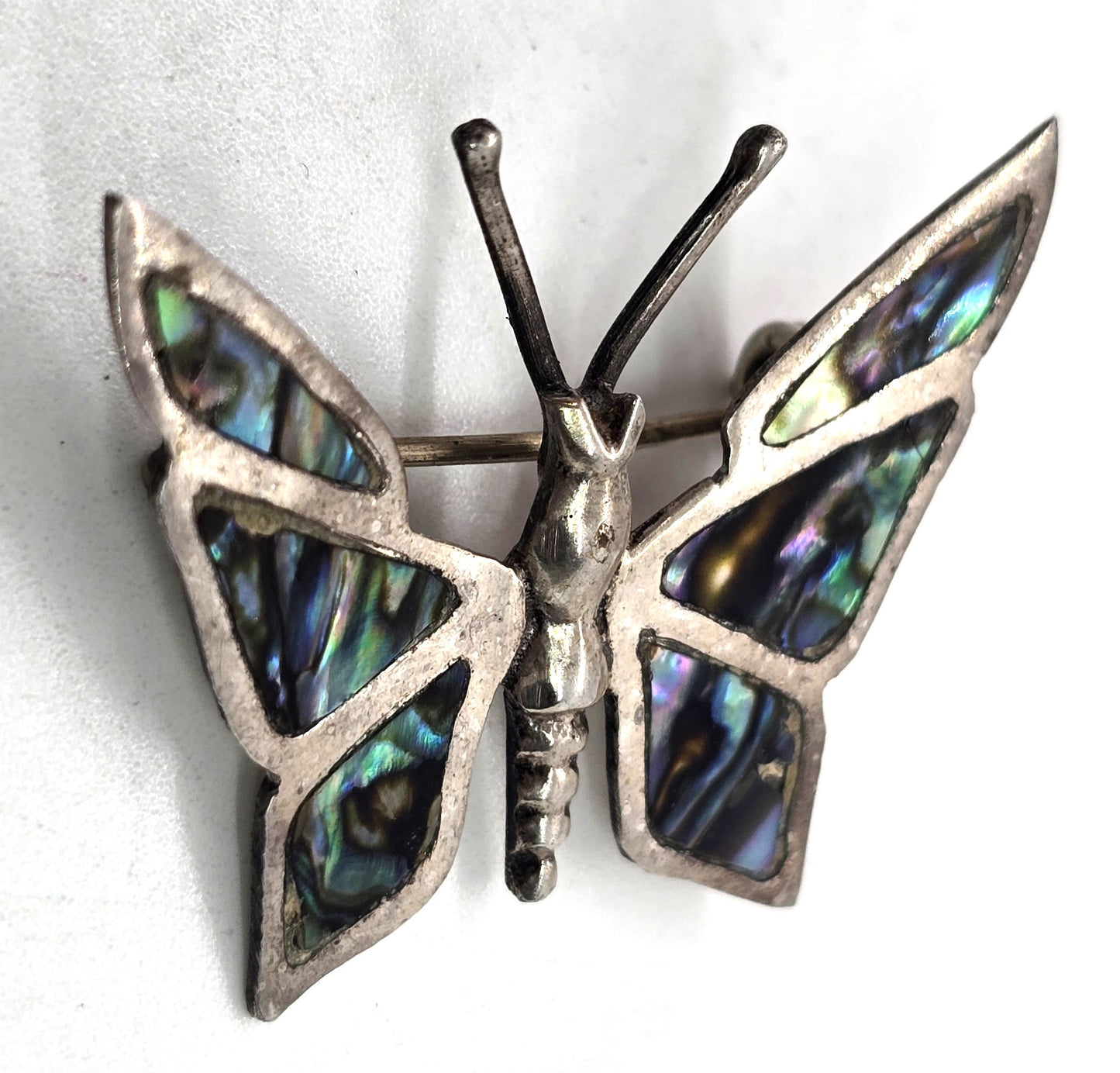 Butterfly abalone PET Taxco Mexico sterling silver vintage shell brooch