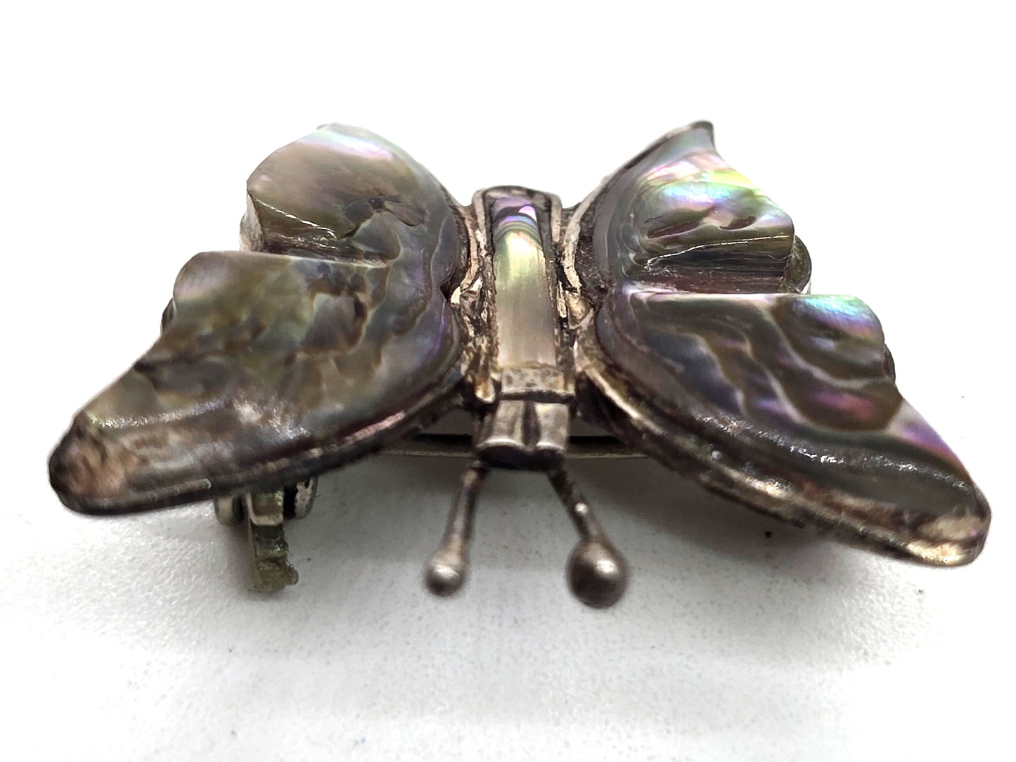 Butterfly abalone paua shell Taxco Mexico sterling silver vintage shell brooch