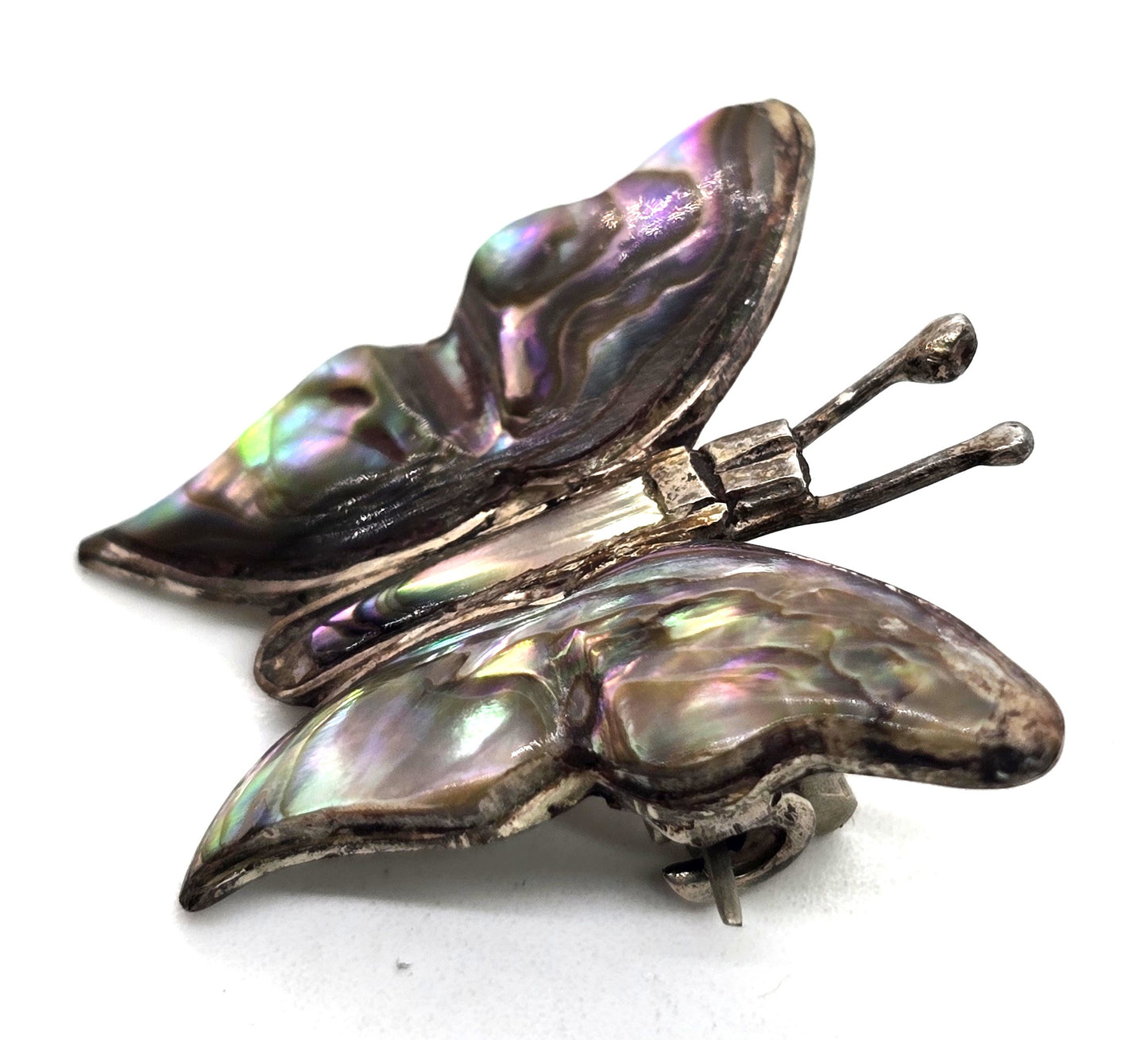 Butterfly abalone paua shell Taxco Mexico sterling silver vintage shell brooch