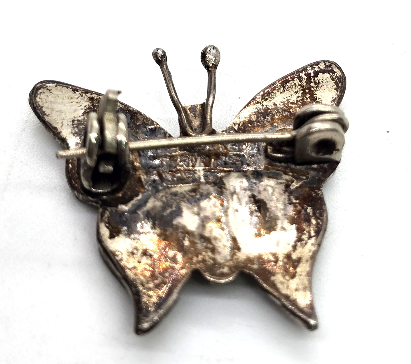 Butterfly abalone paua shell Taxco Mexico sterling silver vintage shell brooch