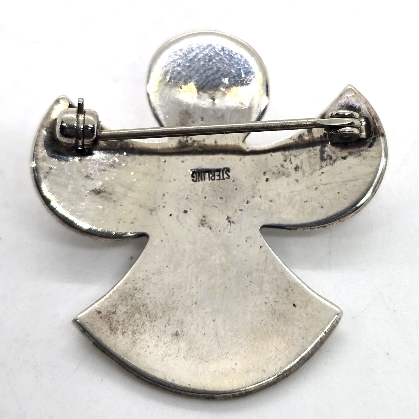 Blue topaz two tone vintage sterling silver cross angel vintage brooch
