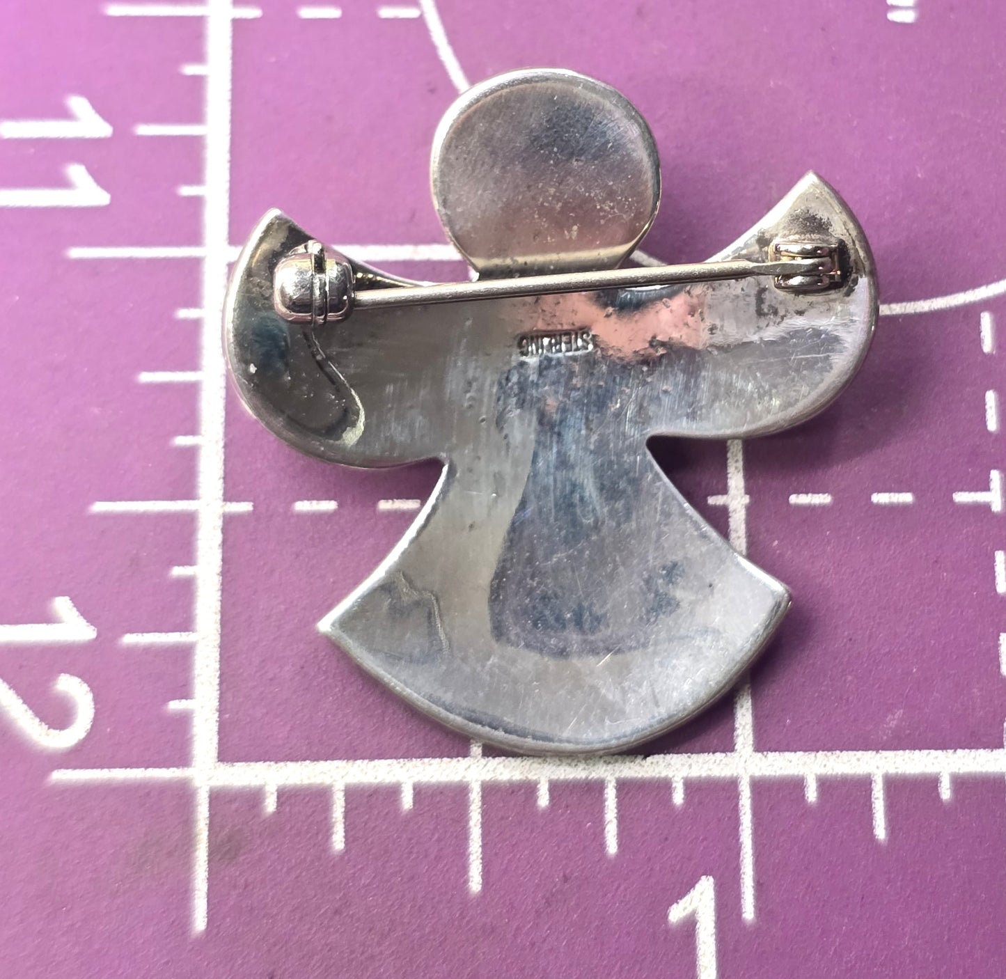 Blue topaz two tone vintage sterling silver cross angel vintage brooch