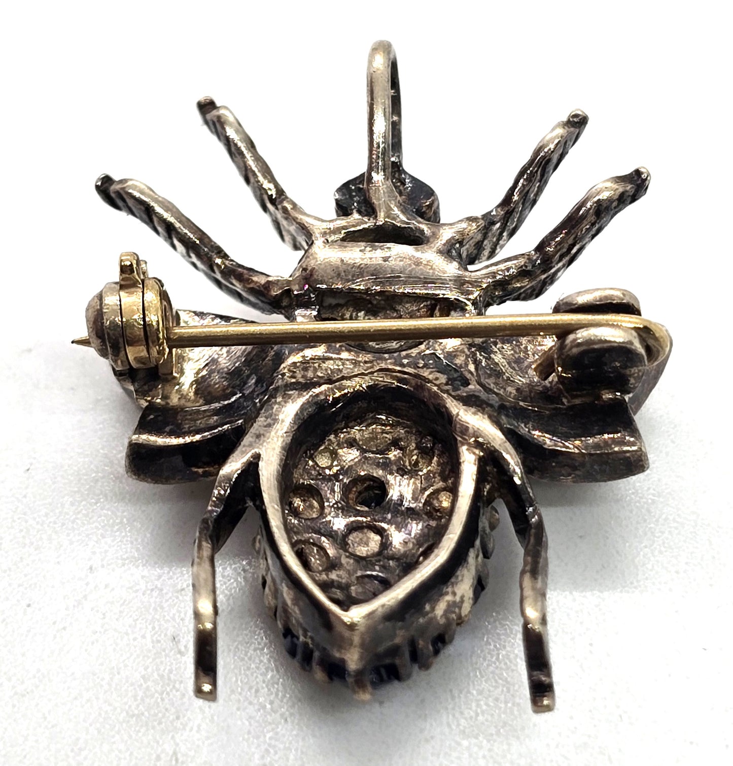 Blue Sapphire Bee sterling silver signed PAT bee pendant brooch