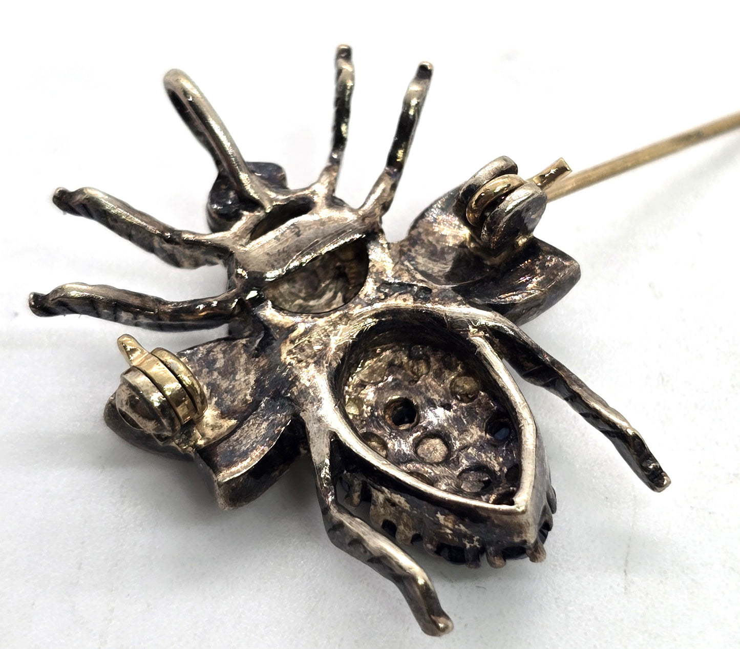 Blue Sapphire Bee sterling silver signed PAT bee pendant brooch