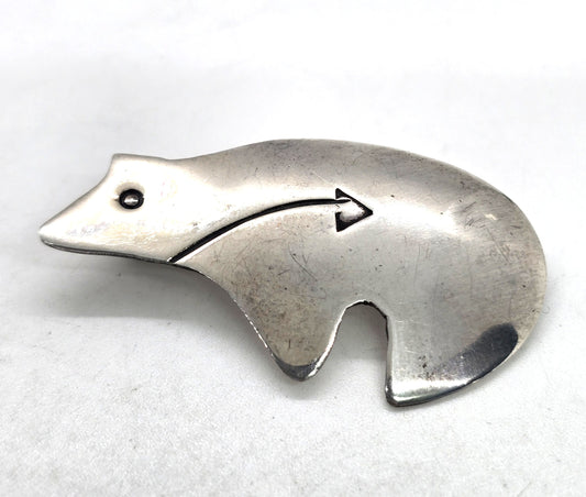 Mariano Navajo Spirit Bear Sterling Silver Brooch Stamped Signed H