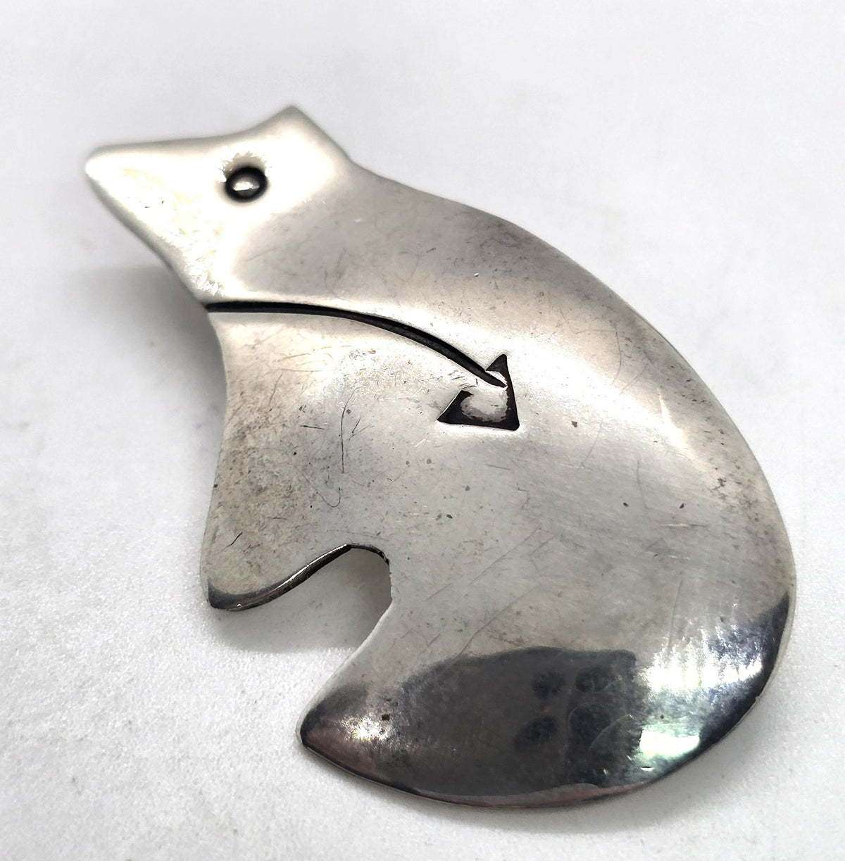 Mariano Navajo Spirit Bear Sterling Silver Brooch Stamped Signed H