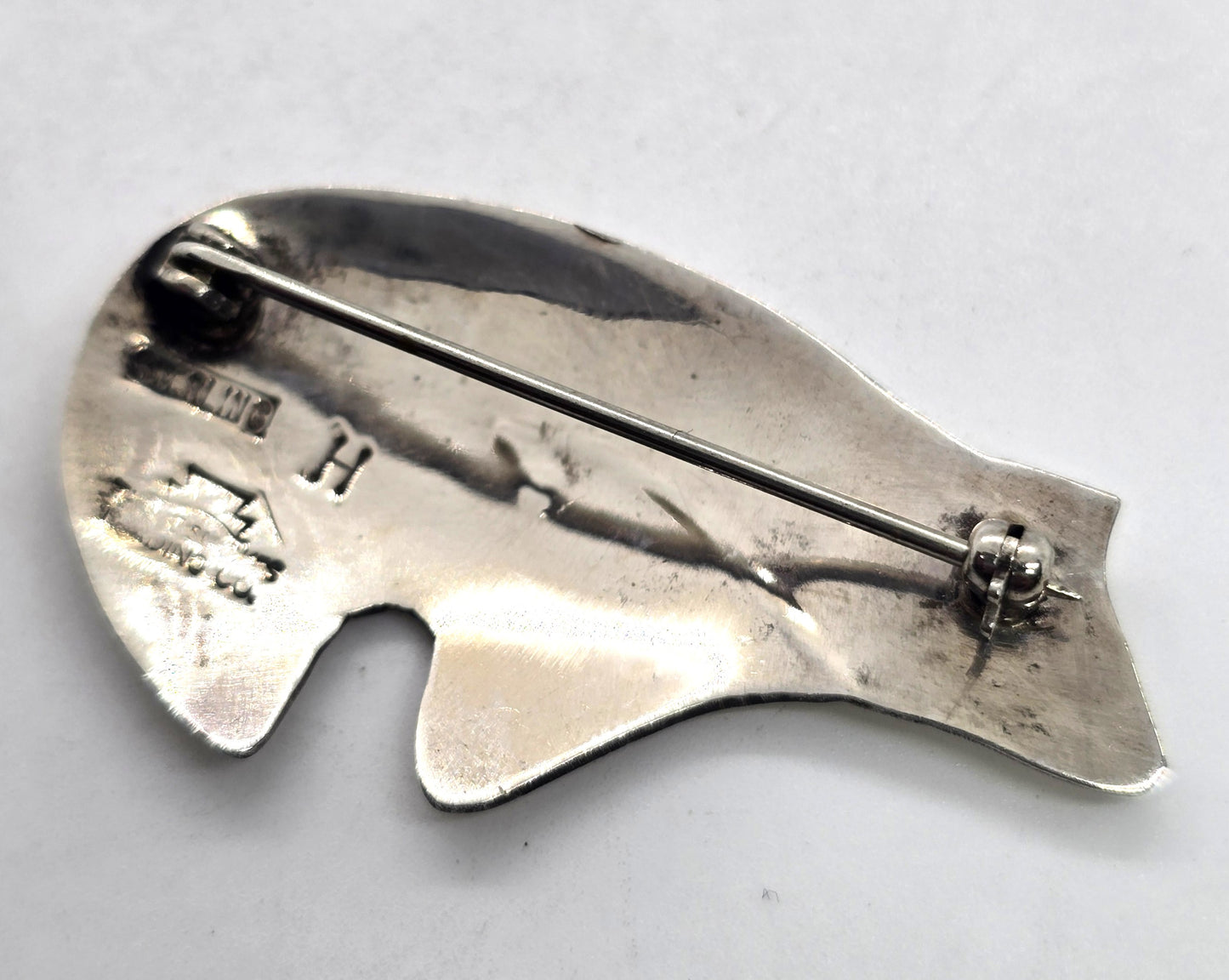 Mariano Navajo Spirit Bear Sterling Silver Brooch Stamped Signed H