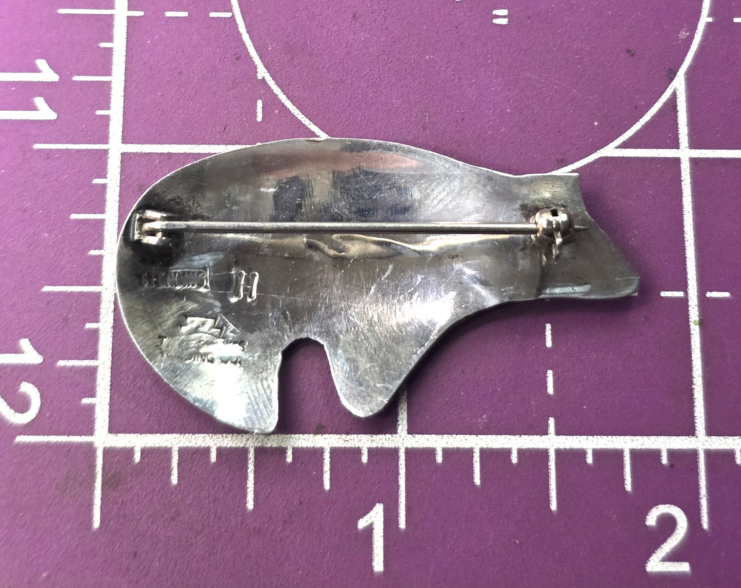 Mariano Navajo Spirit Bear Sterling Silver Brooch Stamped Signed H