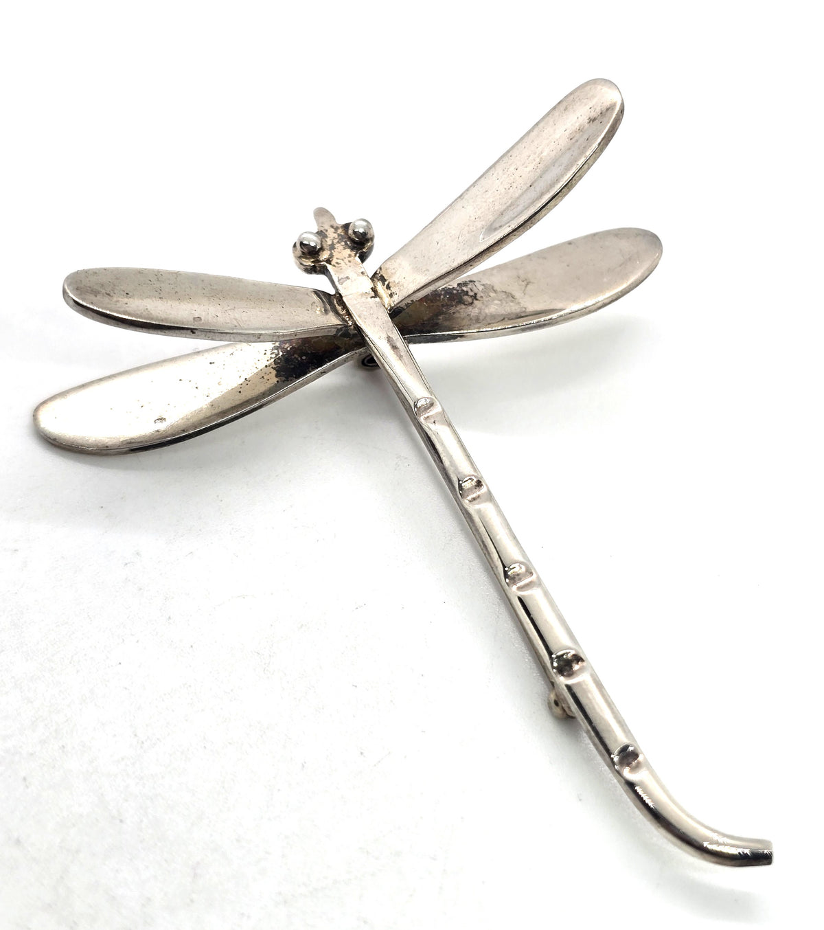 Dragonfly artisan handcrafted large sterling silver vintage brooch 925