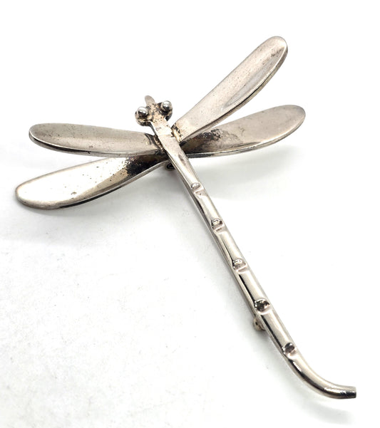 Dragonfly artisan handcrafted large sterling silver vintage brooch 925