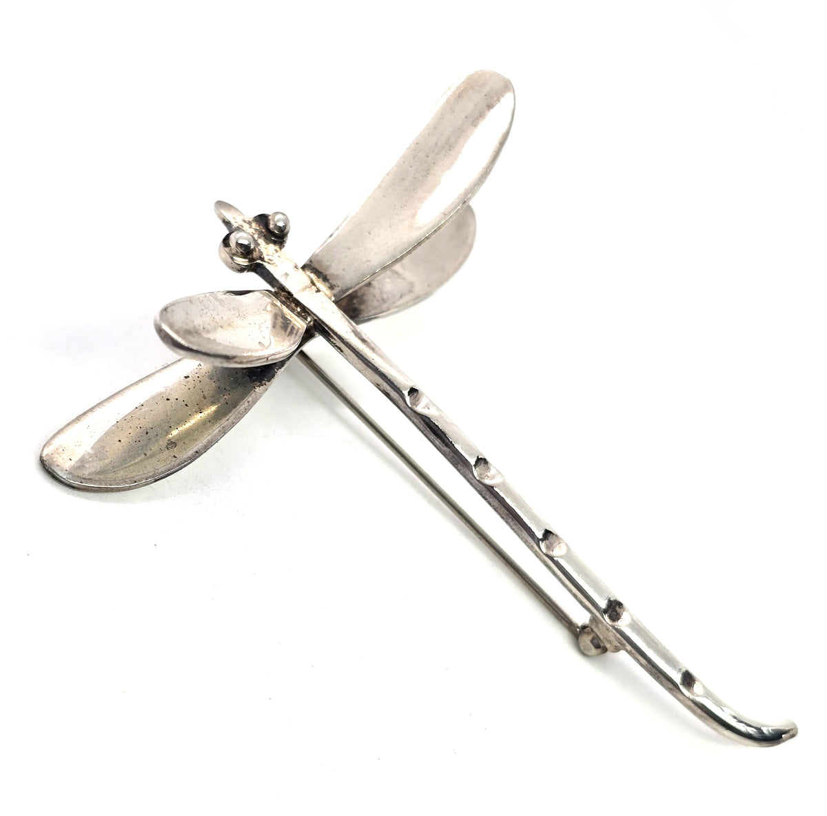 Dragonfly artisan handcrafted large sterling silver vintage brooch 925