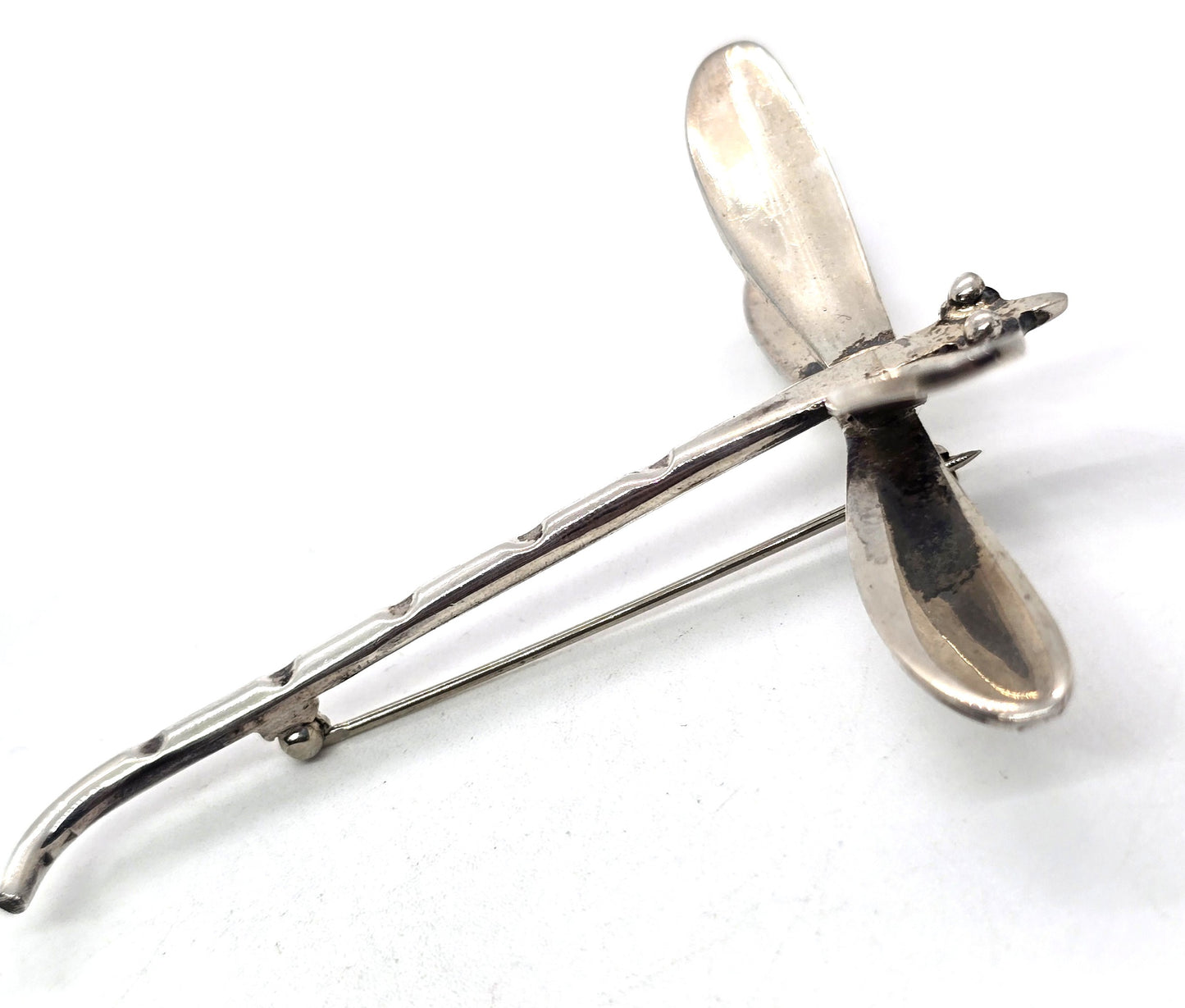 Dragonfly artisan handcrafted large sterling silver vintage brooch 925