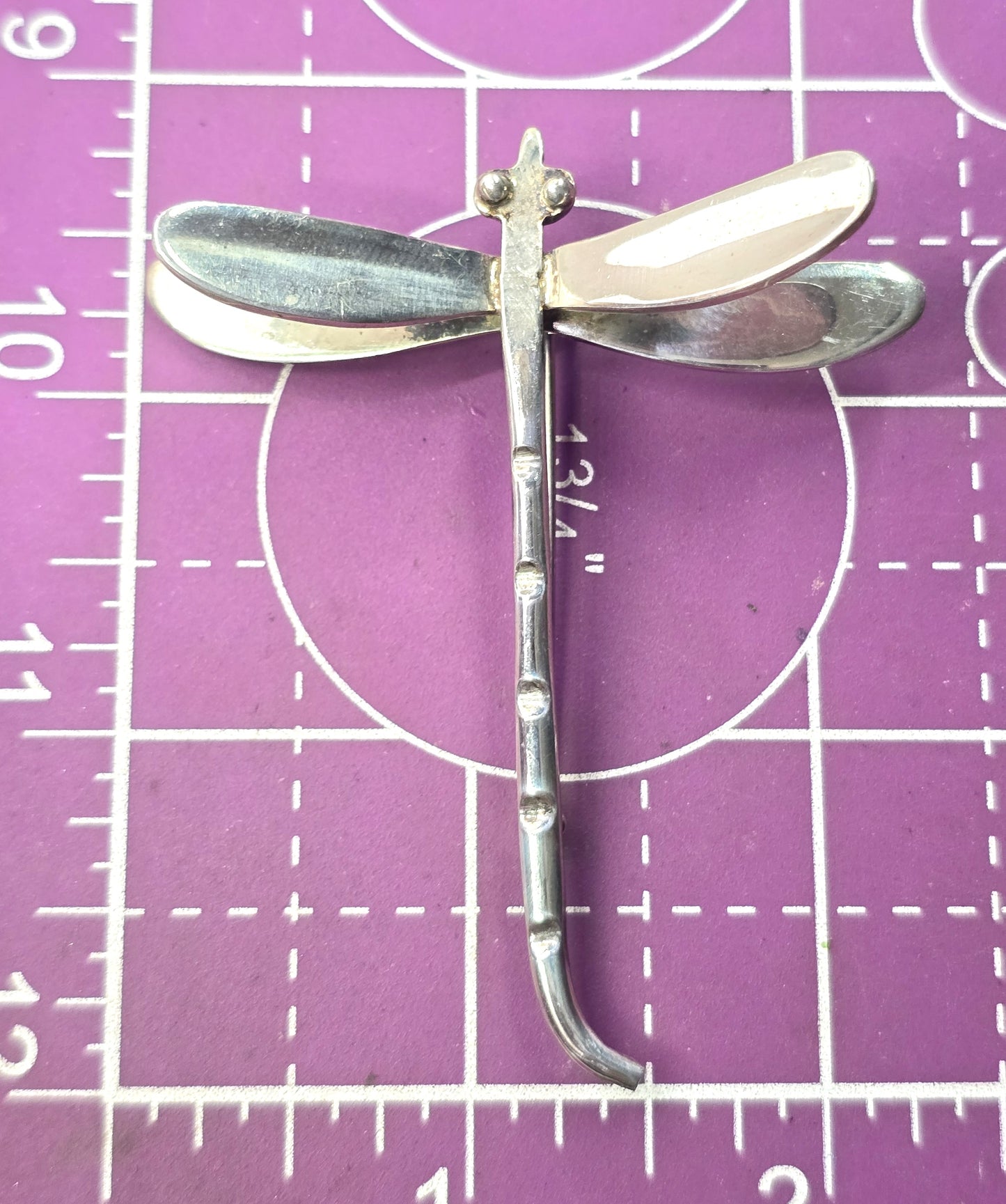 Dragonfly artisan handcrafted large sterling silver vintage brooch 925