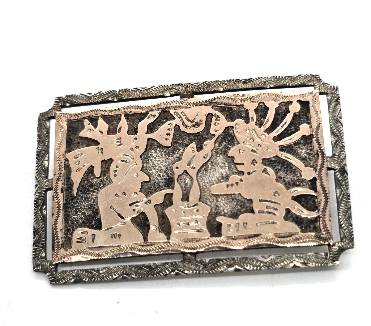 Guatemala Ancient warrior vintage coin silver 900  vintage brooch