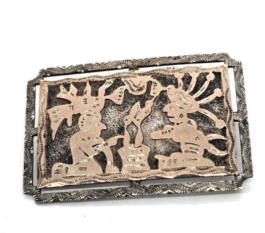 Guatemala Ancient warrior vintage coin silver 900  vintage brooch