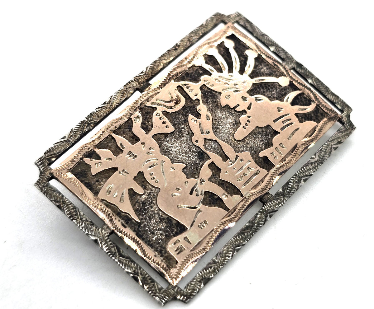 Guatemala Ancient warrior vintage coin silver 900  vintage brooch