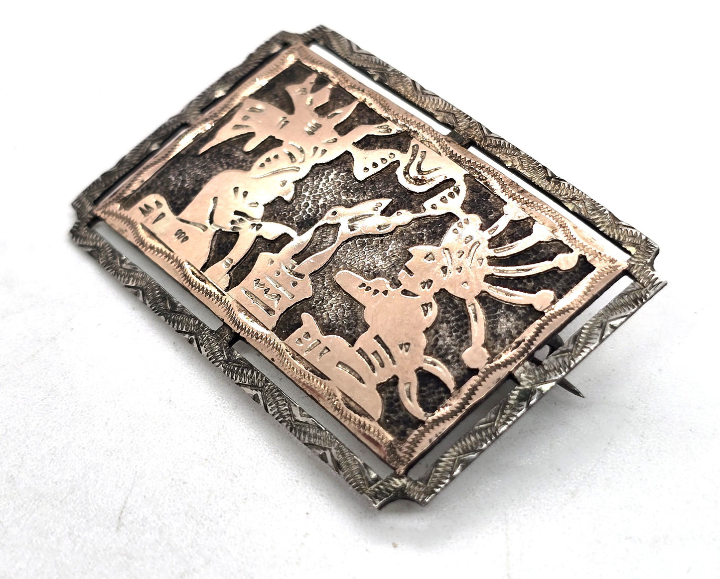Guatemala Ancient warrior vintage coin silver 900  vintage brooch