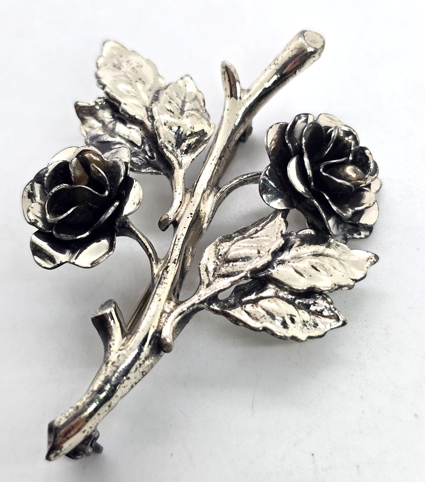 Danecraft Sterling silver Double rose modernist vintage pin brooch