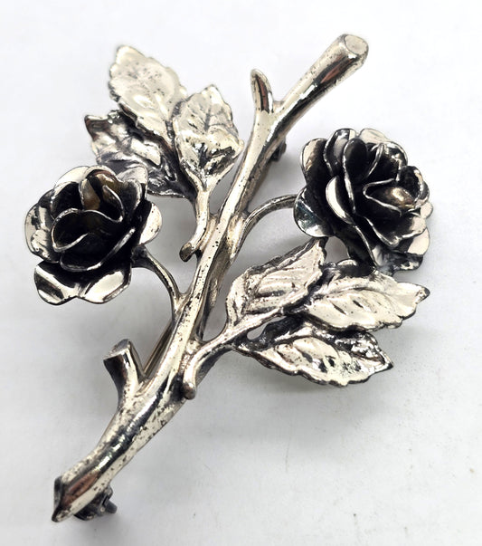 Danecraft Sterling silver Double rose modernist vintage pin brooch