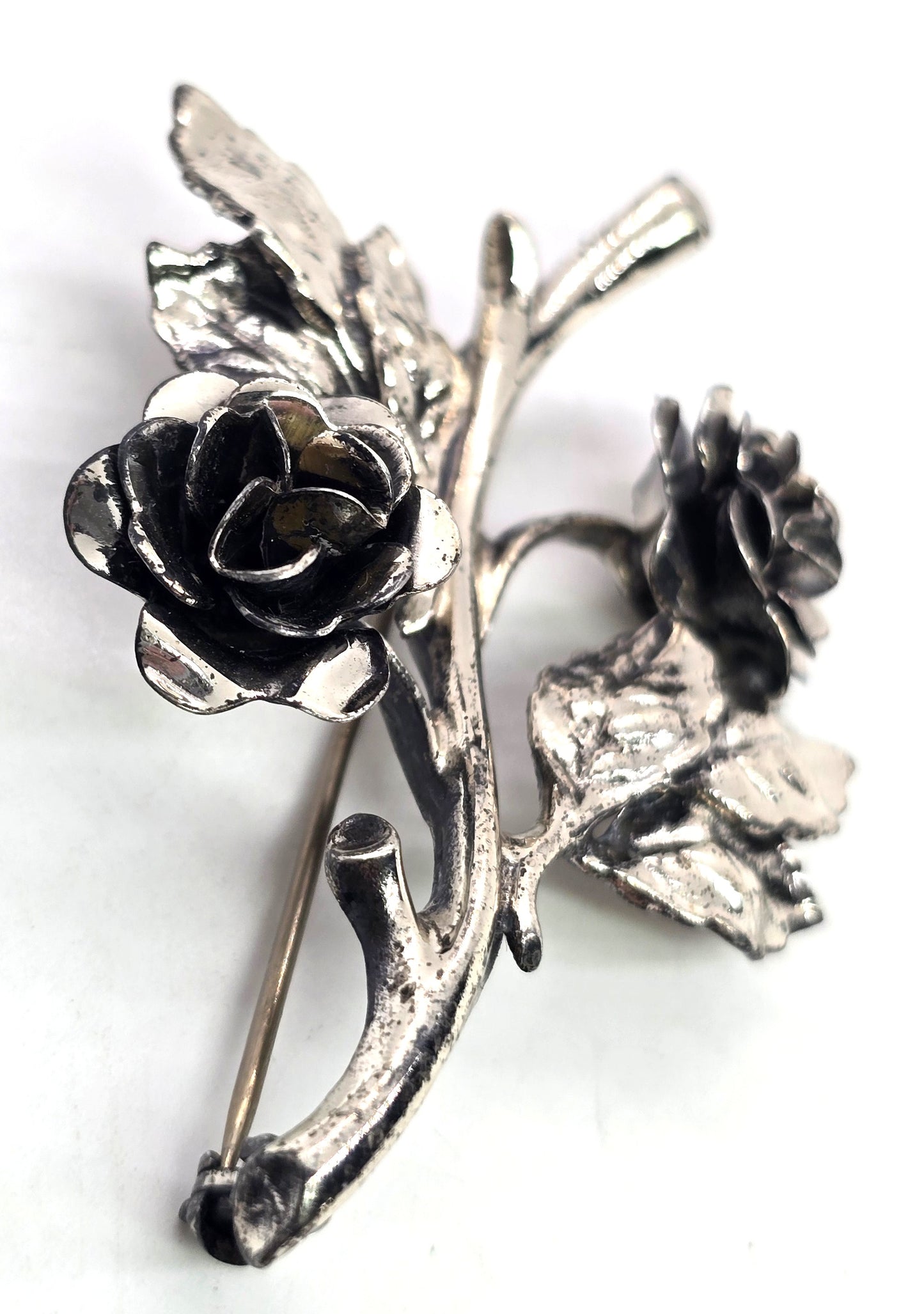 Danecraft Sterling silver Double rose modernist vintage pin brooch