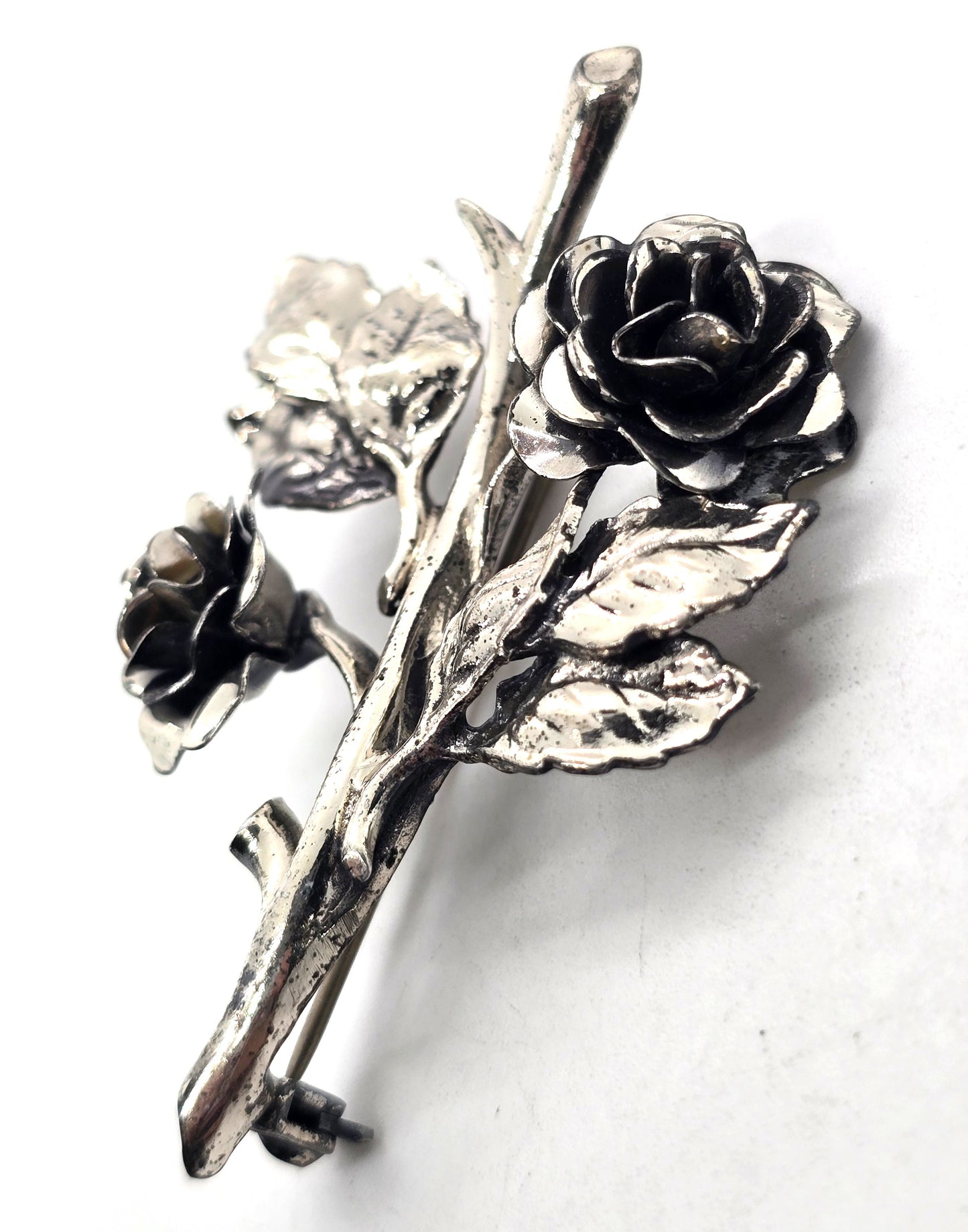 Danecraft Sterling silver Double rose modernist vintage pin brooch