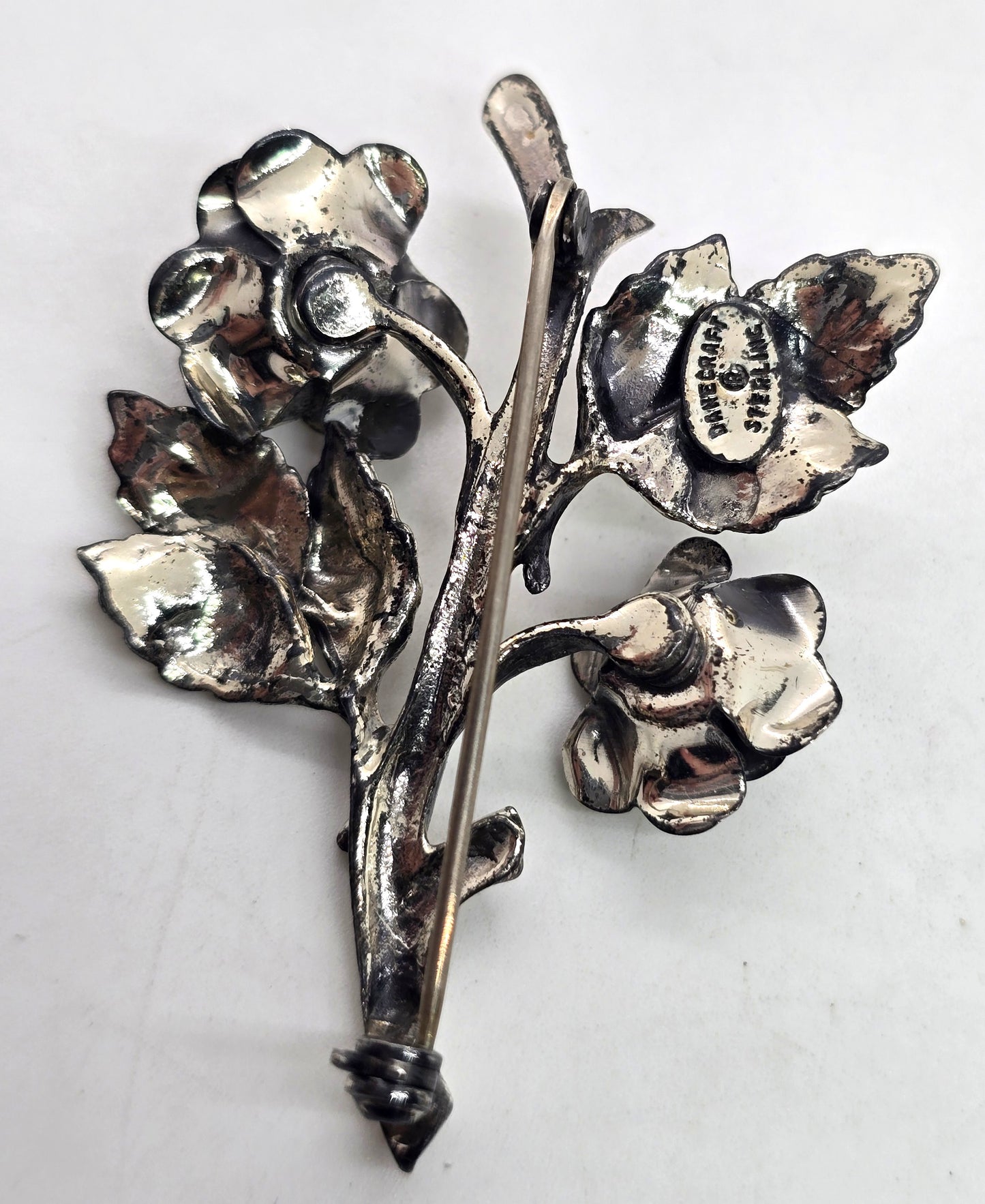 Danecraft Sterling silver Double rose modernist vintage pin brooch